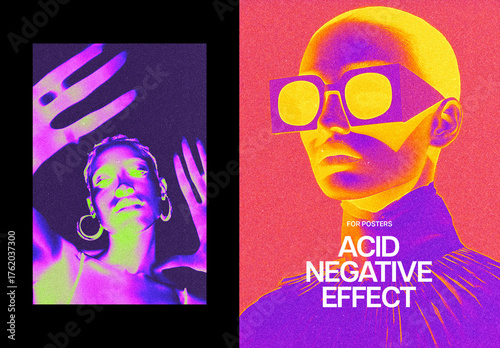 Acid Negative Poster Photo Effect Mockup
