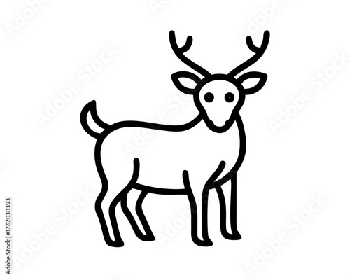 Simple Line Art Illustration of a Majestic Deer with Antlers Facing Forward