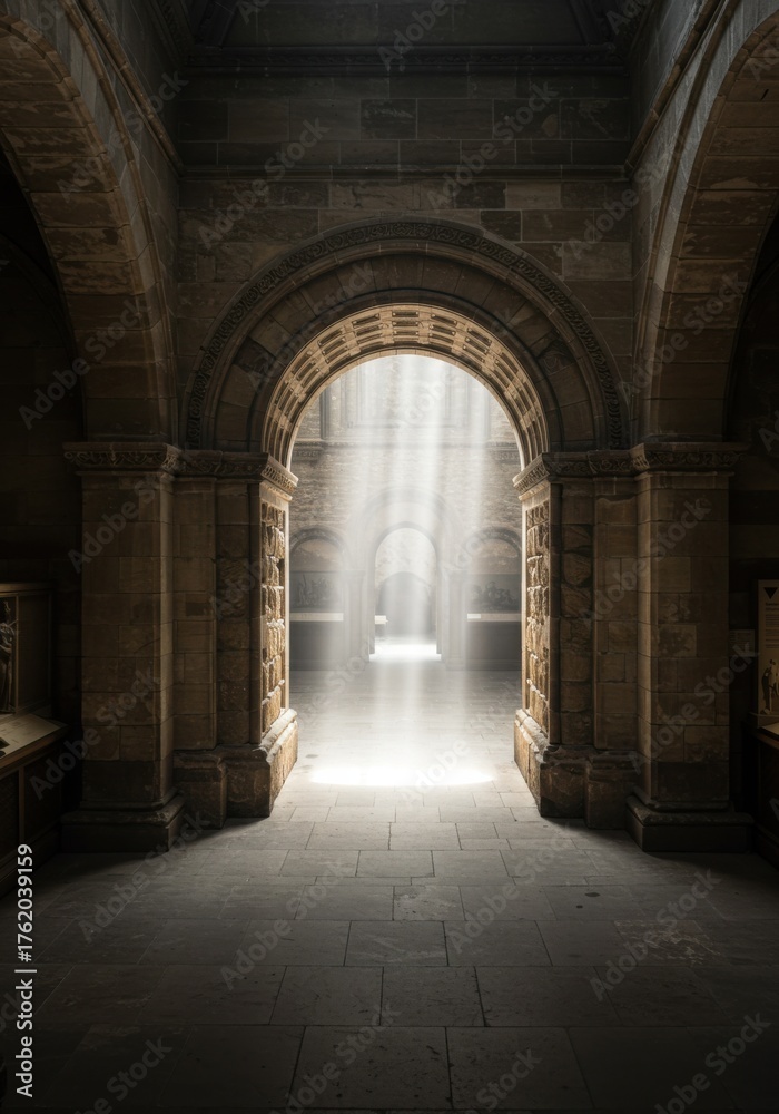 Fototapeta premium Elegant archway illuminated by sunlight in historic building for hanukkah atmosphere and interior design inspiration