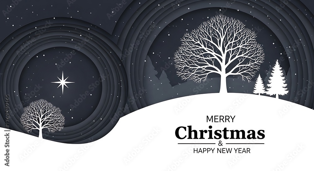 Obraz premium Merry Christmas and Happy New Year winter landscape illustration.