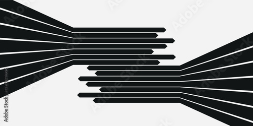 simple black on white abstract perspective line stripes with 3d dimensional effect isolated on white. vector