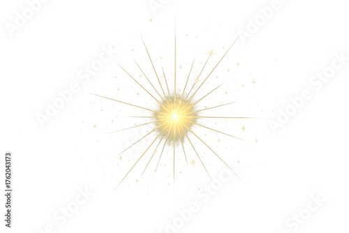 Golden glowing light burst with spark effect. Festive illumination.