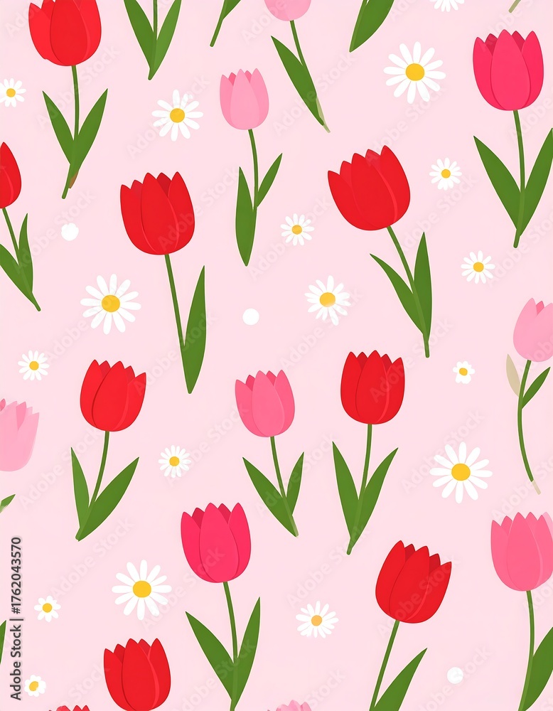 Obraz premium Floral pattern of tulips and daisies (1)
