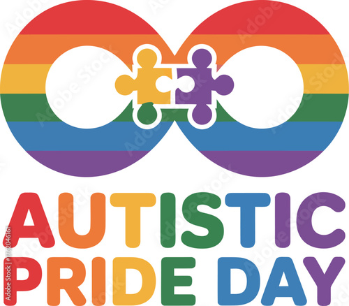 Celebrate autistic pride day with rainbow infinity symbol and puzzle pieces