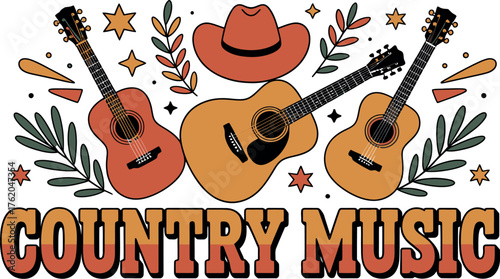 Country music guitars and hat illustration for music lovers and musicians