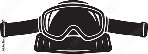 Black and white graphic illustration of ski goggles with a wide strap snowboard goggles winter sports
