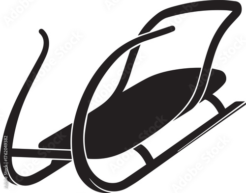 Black silhouette of a classic wooden sled with curved runners and a slatted seat on a white background