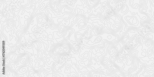 Seamless black and white topographic contour map pattern. Abstract elevation lines, terrain background. Ideal for GIS, geology, hiking, adventure, cartography, and nature design projects.