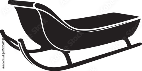 Black silhouette of a classic wooden sleigh with curved runners and a seat sled winter