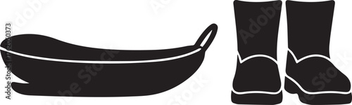 Black silhouette of a traditional Russian bathhouse bucket and felt boots on a white background bath bucket