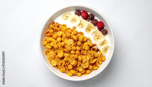 Bowl of cereal on a white background