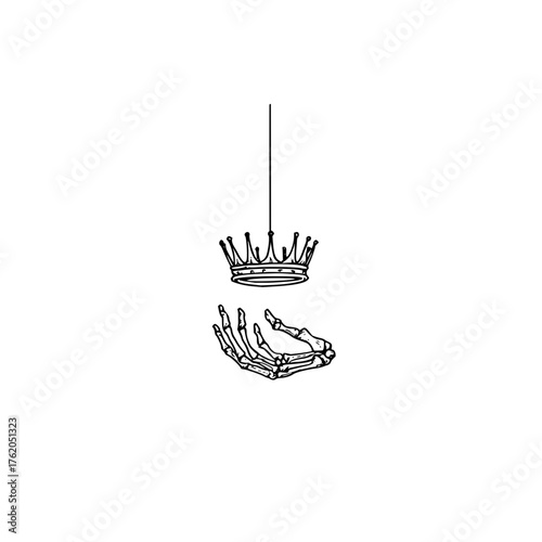 Crown and skeleton hand drawing vector illustration for tattoo design or gothic art and dark fantasy art