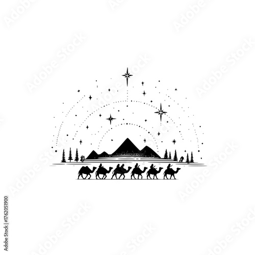Three wise men christmas nativity scene silhouette vector illustration holiday season design graphic template