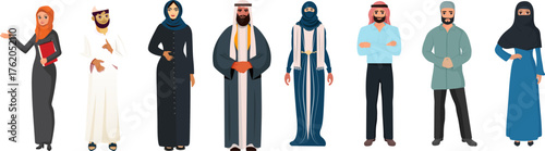 Islamic Arabic Muslim woman icon character design vector bundle set