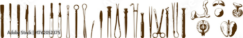 Medical instruments antique vector and illustration bundle set.
