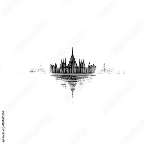 Architecture skyline drawing cityscape reflection sketch vector illustration design for print and web use