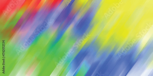 Vibrant Diagonal Brush Stroke Background with Blended Rainbow Colors of Red, Green, Blue, and Yellow for Artistic Design