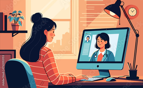 Telemedicine consultation Woman having a virtual doctor's appointment on her computer