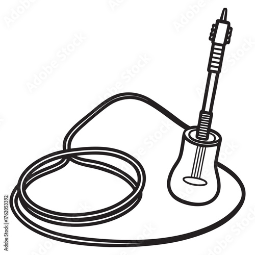 Detailed illustration of a coiled electric guitar cable plugged into a chrome audio jack connector