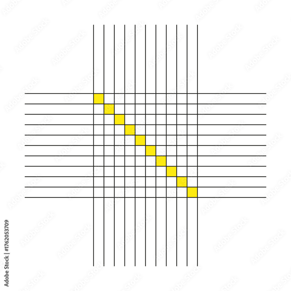 Fototapeta premium Abstract linear grid. Yellow line accent. Vector minimalist illustration. Geometric composition design.