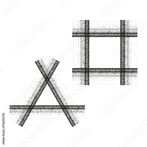 Abstract grid icon. Distorted line shape. Black white vector. Haphazard geometric pattern.
