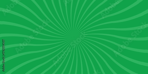 Vibrant green radial burst background with swirling curved lines emanating from a central point, creating a dynamic and energetic visual effect perfect for abstract designs and energetic themes