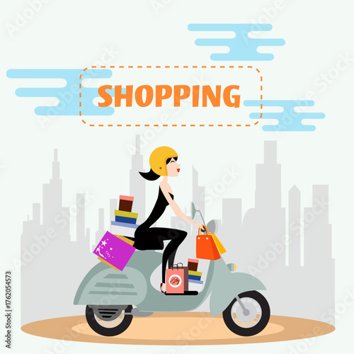 Shopping advertising girl riding vector file