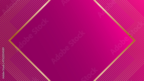 Pink gradient abstract background with gold rhombic pattern, blended lines and shadows. Modern geometric pattern. Shiny poster or web banner template