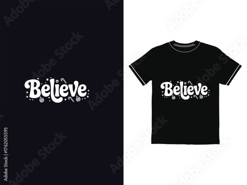Believe Christmas word with ornament and candy cane festive decoration