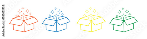 Unboxing Product multiple icon style vector illustration