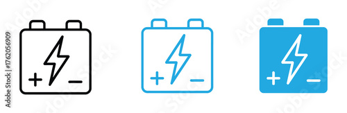 Modern battery icons showcasing energy and power in black and vibrant blue, perfect for technology and innovation themes, symbolizing electricity, charging, and sustainable energy solutions
