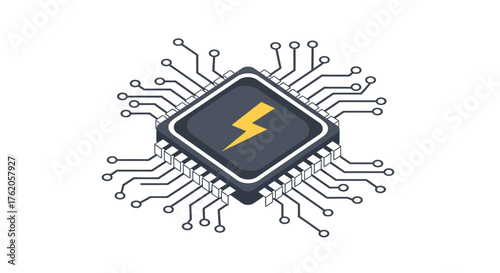 Modern Processor Chip Icon Design with Lightning Bolt Symbol for Technological Innovation
