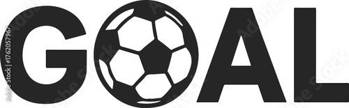 Bold GOAL graphic with soccer ball replacing the O, ideal for sports promotions, team branding, and winning concepts, high impact