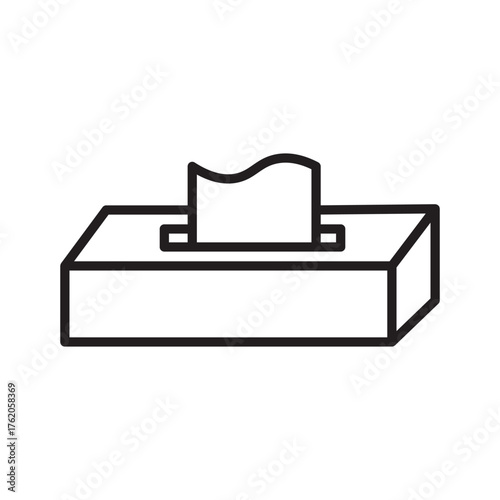 Rectangular tissue box with a single folded tissue protruding from the top opening, concepts of hygiene, flu and colds, cleanliness, and personal care, disposable paper products for home.