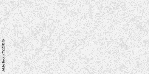 Seamless black and white topographic contour map pattern. Abstract elevation lines, terrain background. Ideal for GIS, geology, hiking, adventure, cartography, and nature design projects.