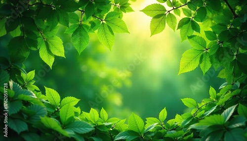 Serene Sunlight Dappling Through Lush Emerald Canopy Peaceful Nature Backdrop