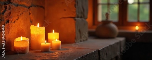 Cozy Candlelit Interior Dancing Shadows and Romantic Ambiance, Perfect for Home Decor, Relaxation, and Spa Themes