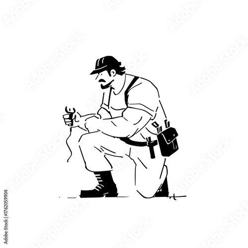 Builder. Builder simple black and white line art vector logo