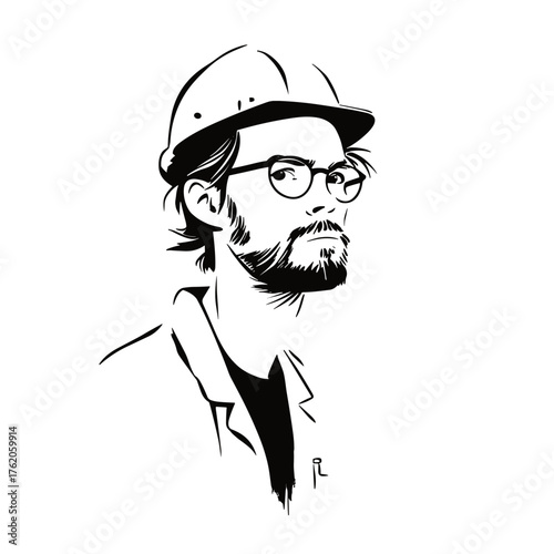 Engineer. Engineer simple black and white line art vector logo
