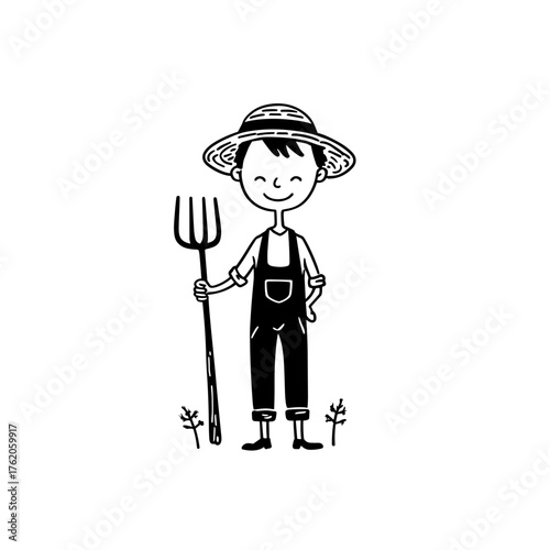 Farmer. Farmer simple black and white line art vector logo