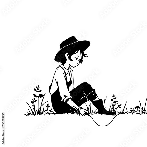 Farmer. Farmer simple black and white line art vector logo