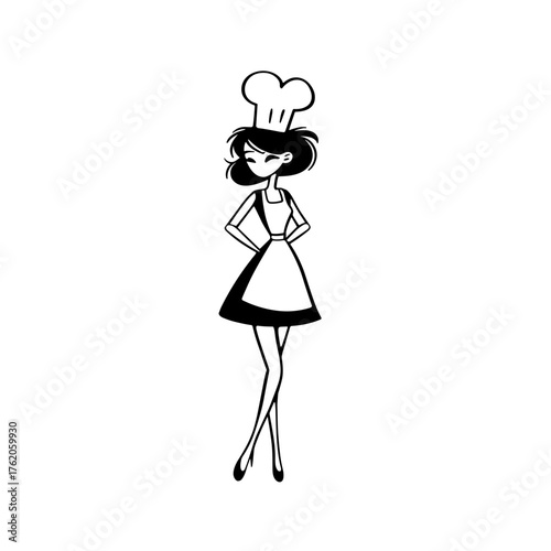 Chef. Chef simple black and white line art vector logo