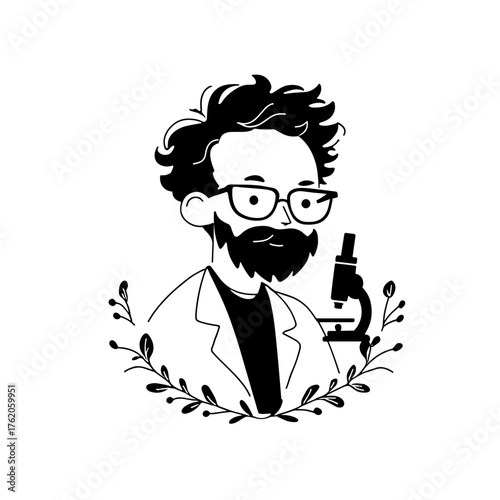 Marine Biologist. Marine Biologist simple black and white line art vector logo