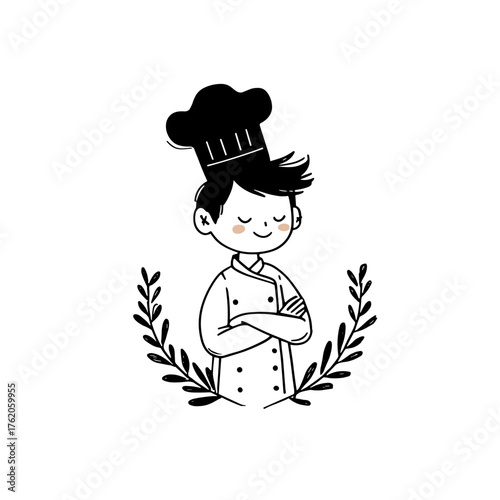 Chef. Chef simple black and white line art vector logo