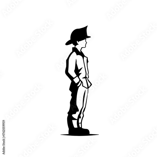 Firefighter. Firefighter simple black and white line art vector logo
