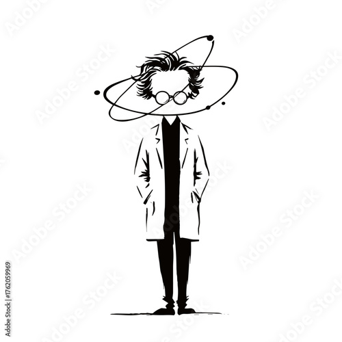 Scientist. Scientist simple black and white line art vector logo
