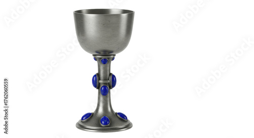 Fotografía Ornate silver goblet with blue gemstones isolated on transparent background, med