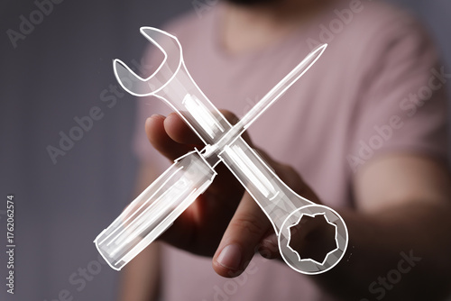 Hand holding digital tools ...