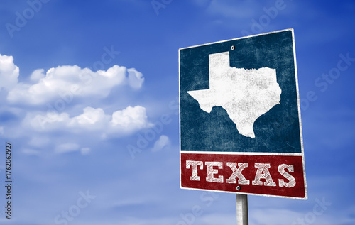 Map of Texas on an old vintage traffic sign