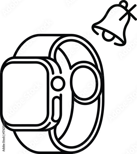 Smartwatch Icon with Muted Bell Symbol wearable technology